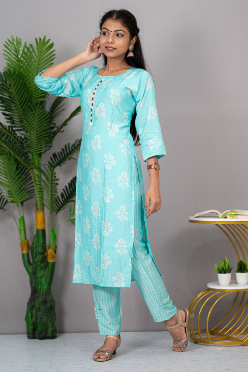Crepe Silk Floral Design Kurti Set