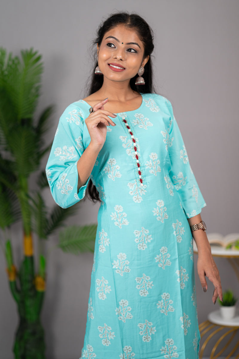 Crepe Silk Floral Design Kurti Set