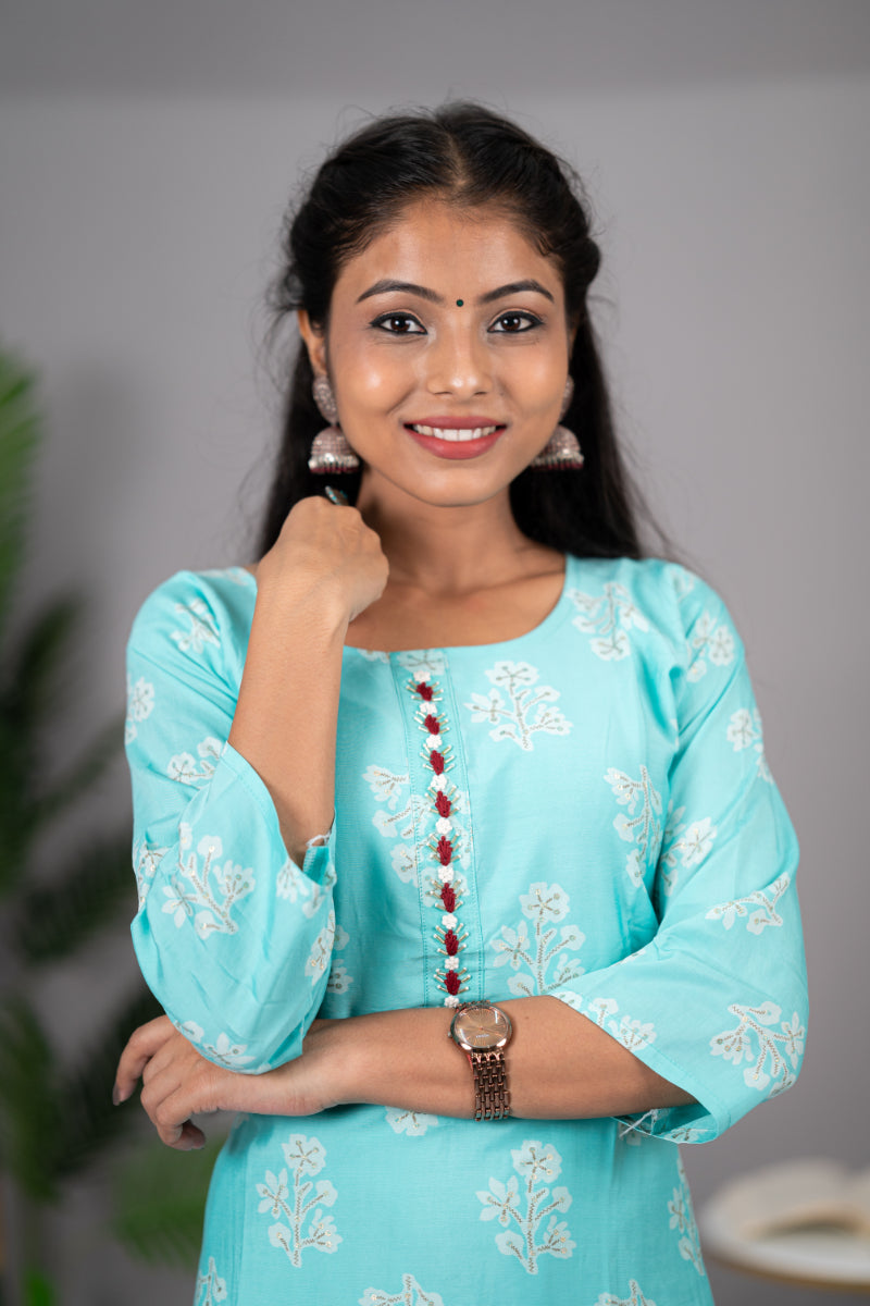 Crepe Silk Floral Design Kurti Set