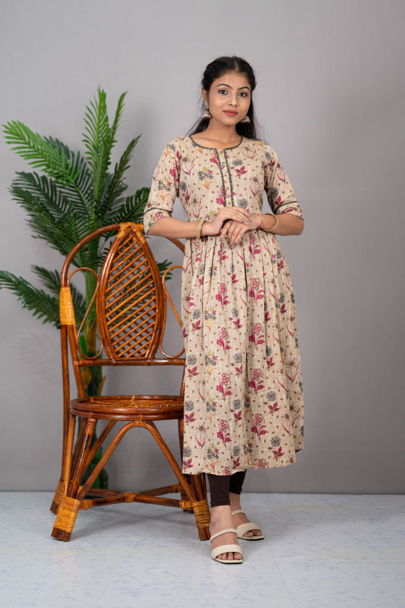 Linen Cotton Printed Long Kurti