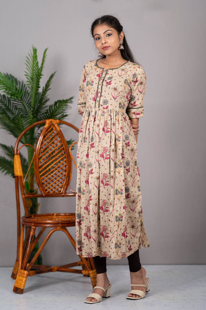 Linen Cotton Printed Long Kurti