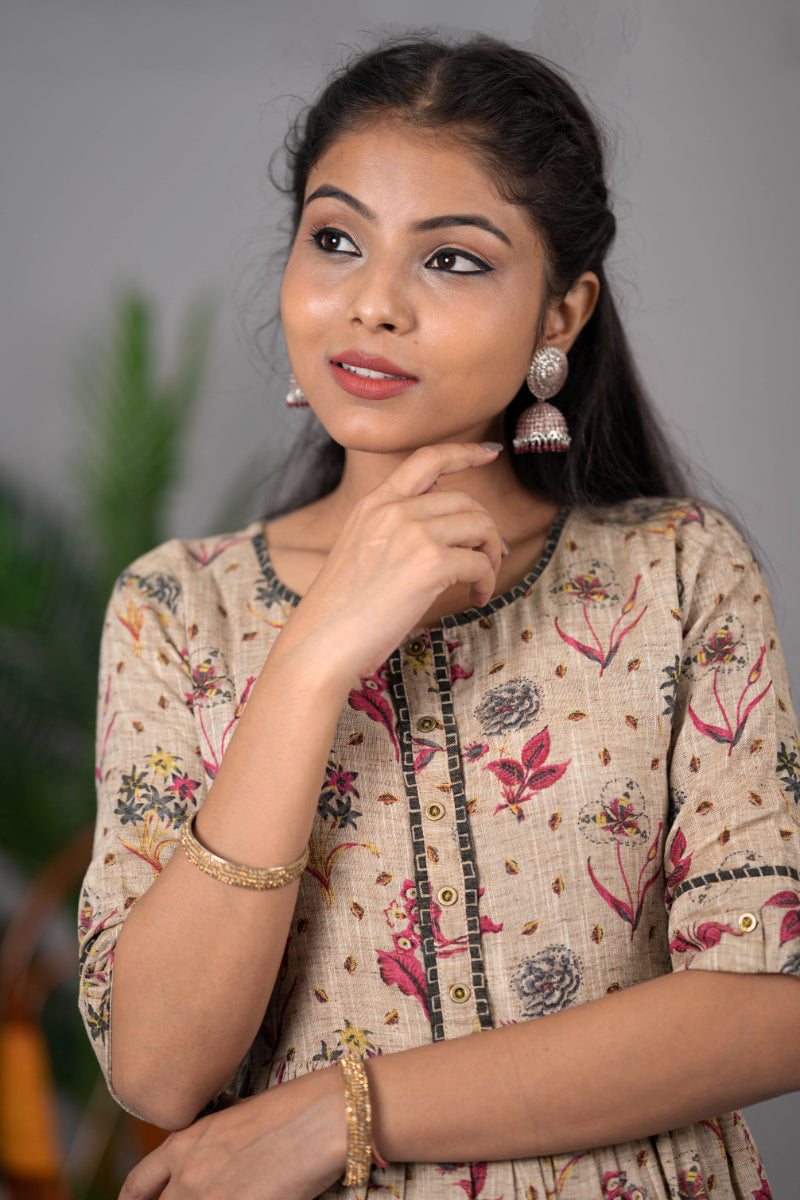 Linen Cotton Printed Long Kurti