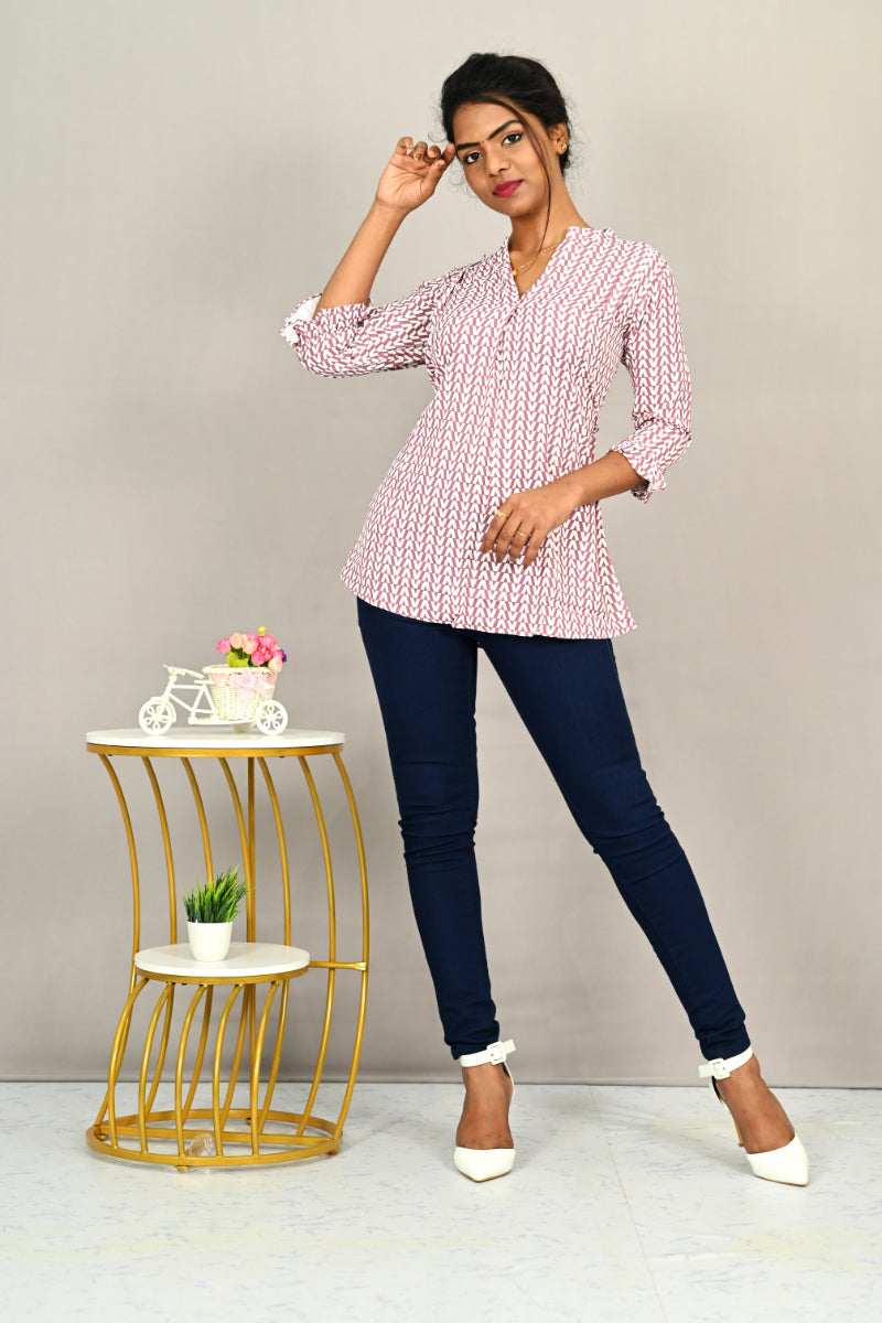 Crepe Light Pink Western Top