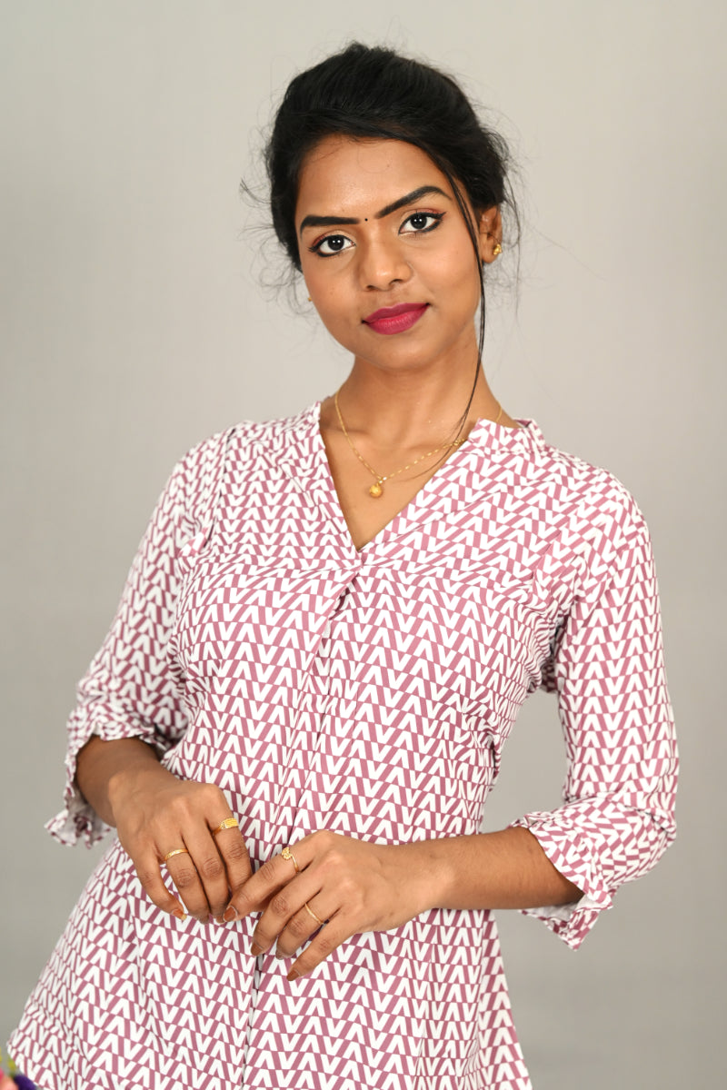 Crepe Light Pink Western Top