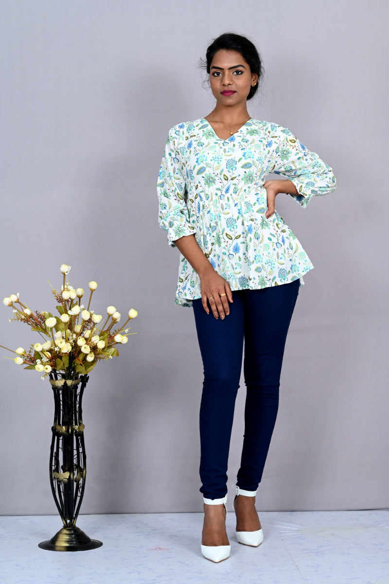 Crepe Light Blue Print Top