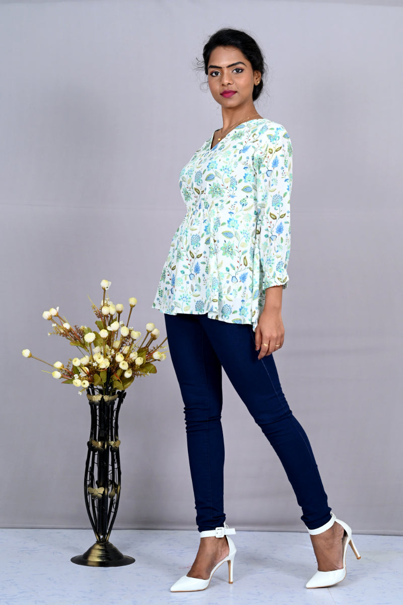 Crepe Light Blue Print Top