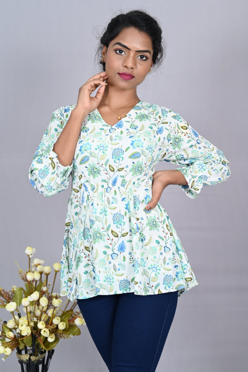 Crepe Light Blue Print Top