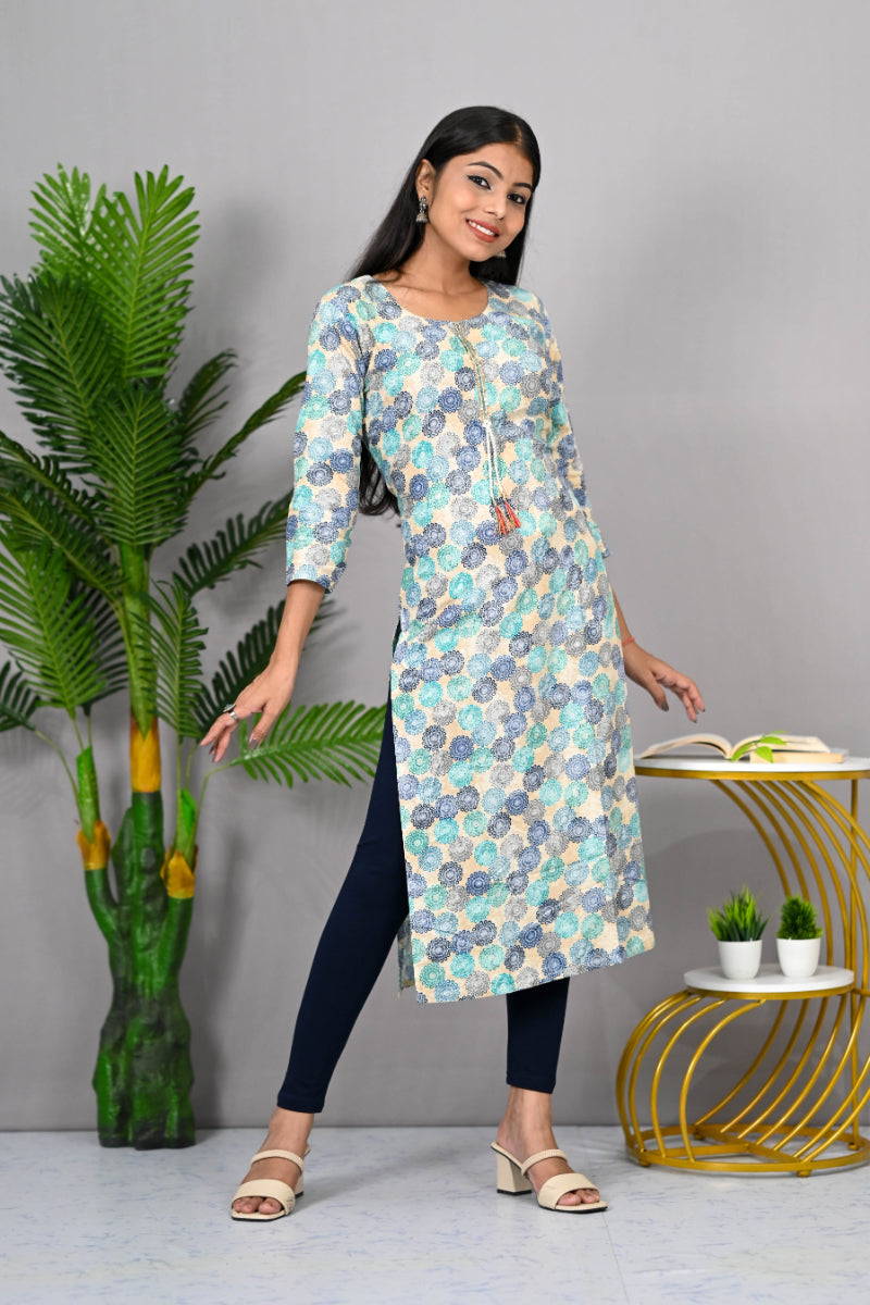 Rayon Bandani Print Straight Cut Kurti