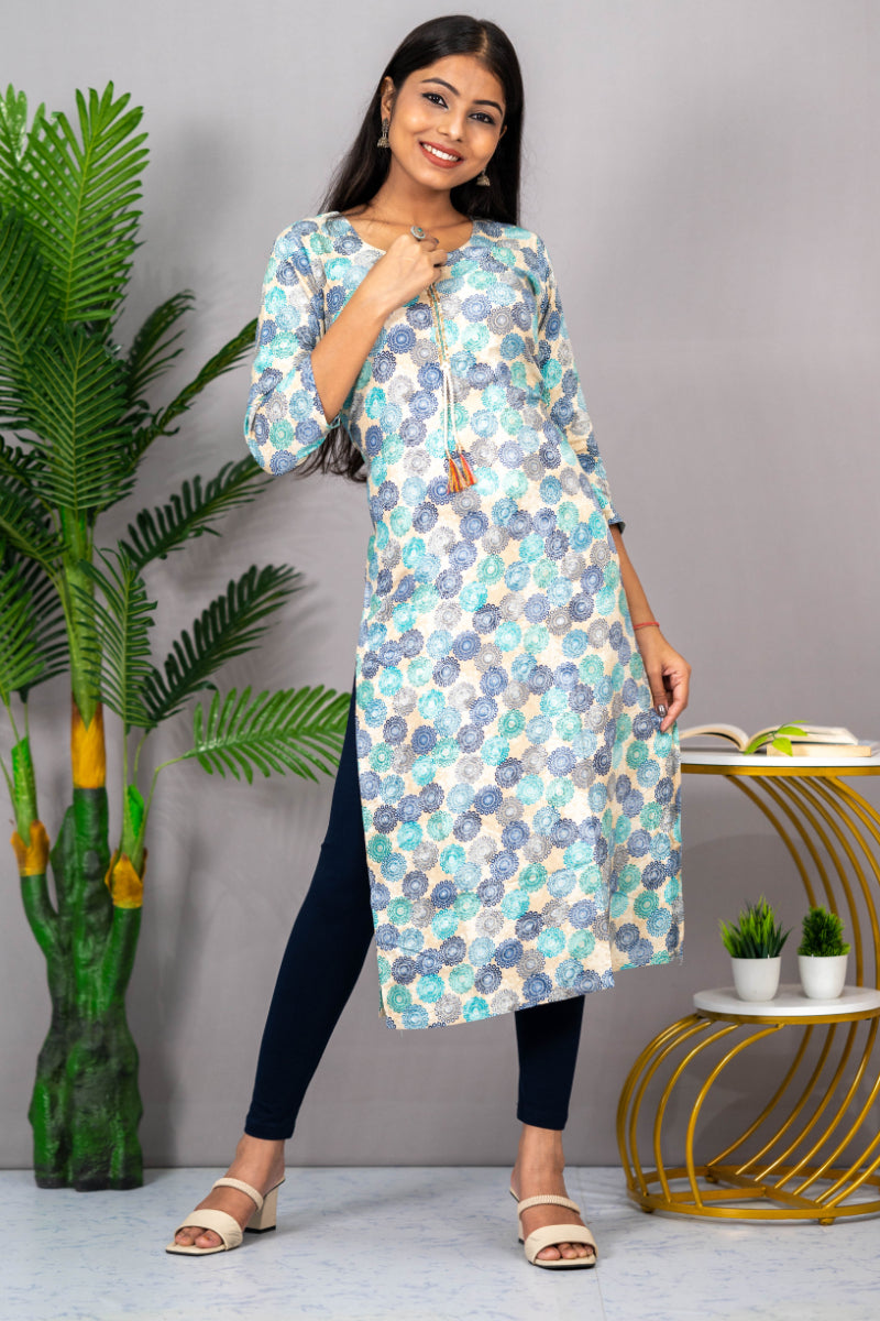 Rayon Bandani Print Straight Cut Kurti