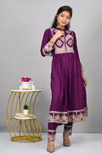 Rayon Purple Colour Kurti Set