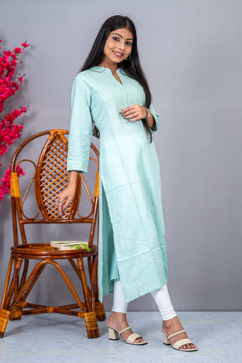 Dupion Cotton Thread Work Straight Cut Kurti
