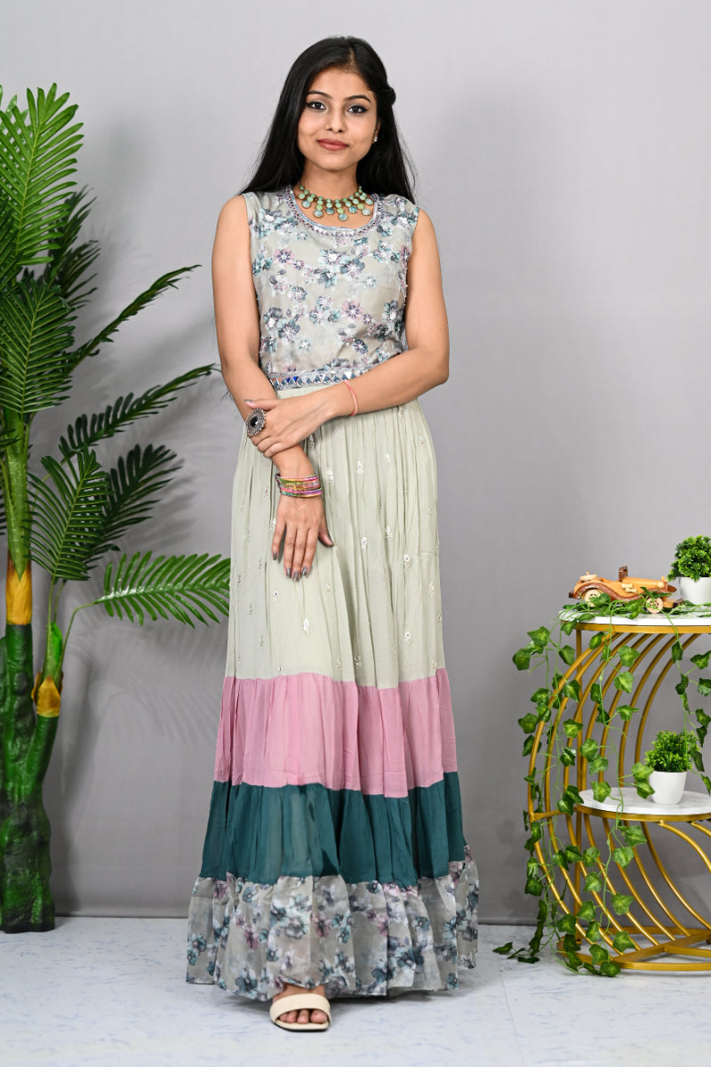 Laser Silk Long Kurti with Stylish Belt