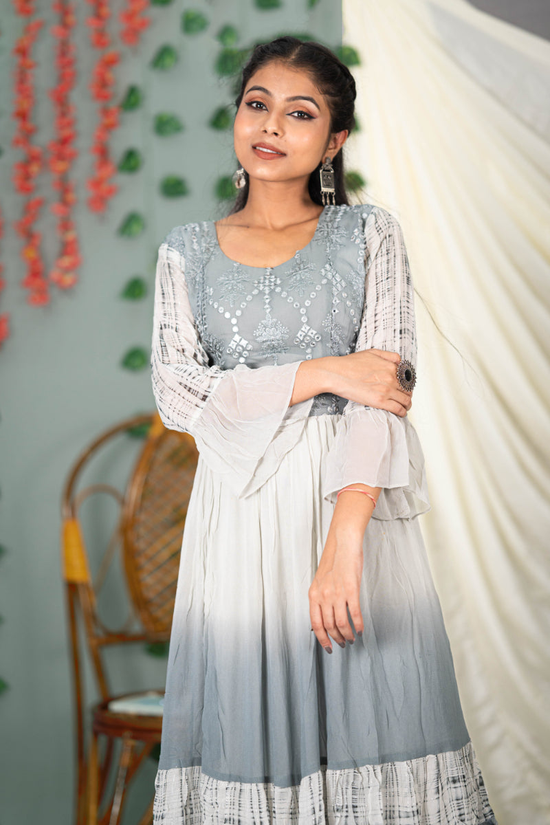 Chiffon Georgette Mirror Work Long Kurti