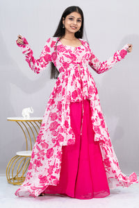 Georgette Pink Color Partywear Palazo Set