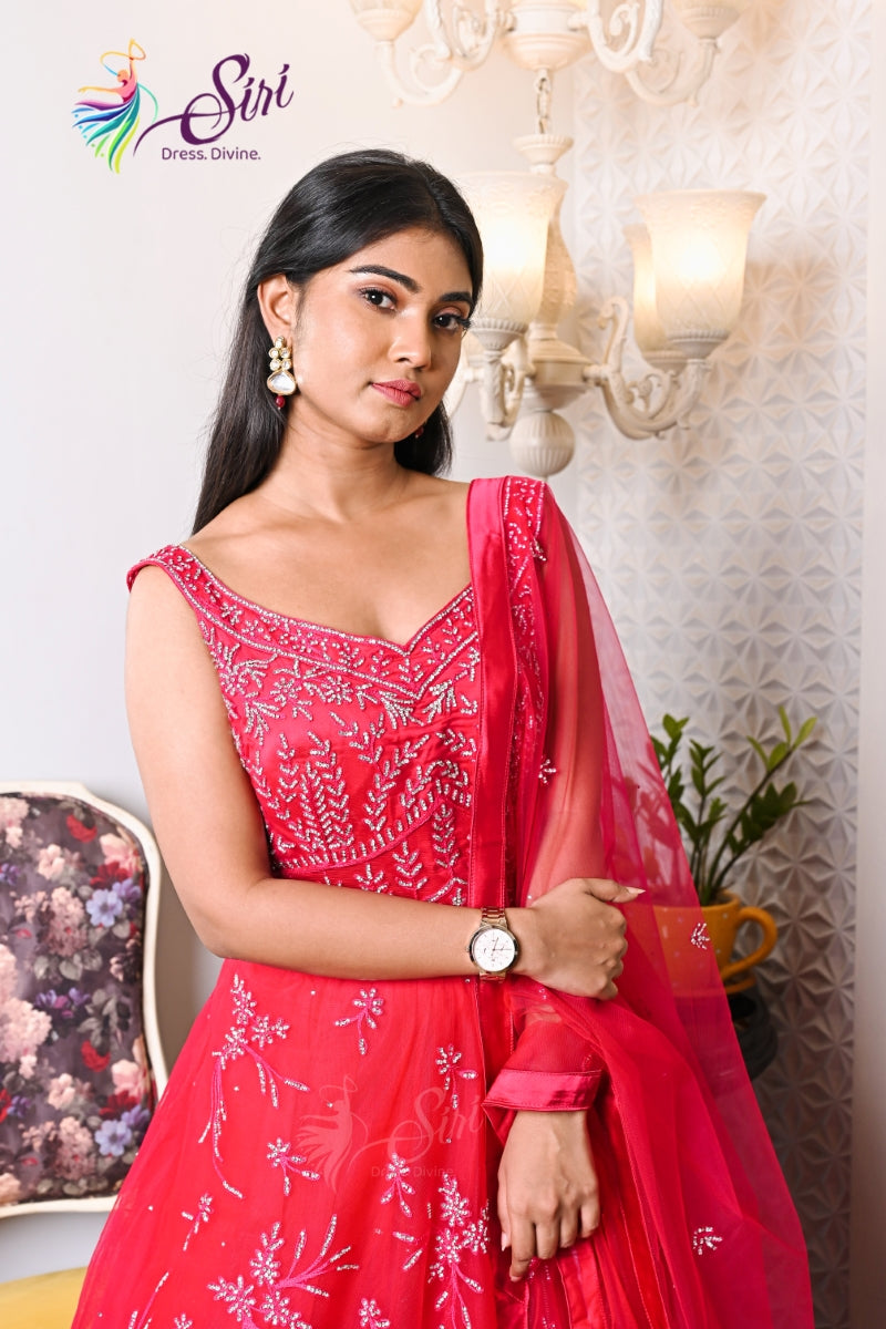 Net Fabric Red Color Chudidar Kalis