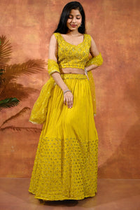 Georgette Mustard Yellow Crop Top Set